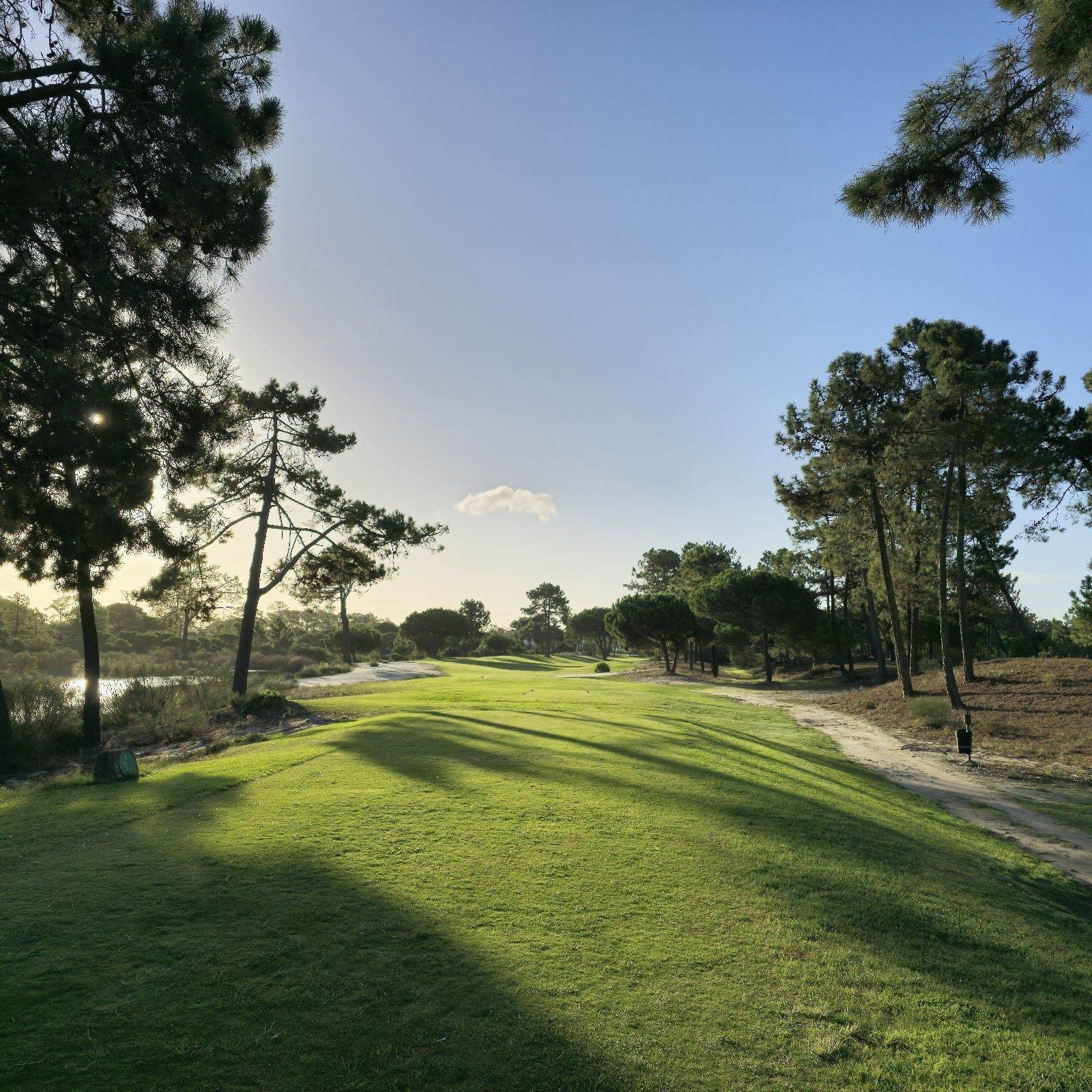 Troia Golf, Robert Trent Jones Sr links on the Troia peninsula in Portugal, fairway running through umbrella pines and dunes