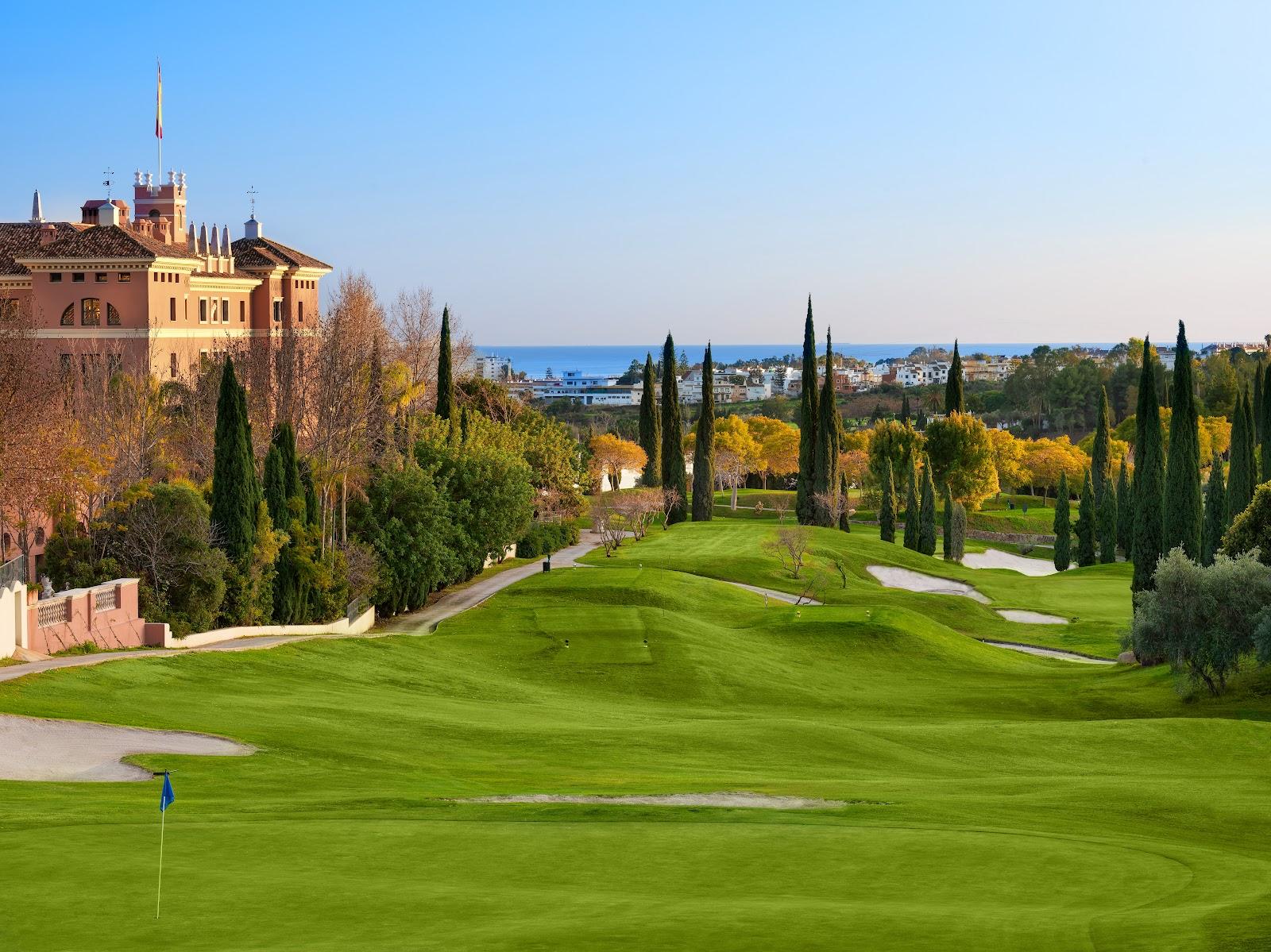 Flamingos golf course at Villa Padierna on the Costa del Sol, Spain, fairway with mountain backdrop