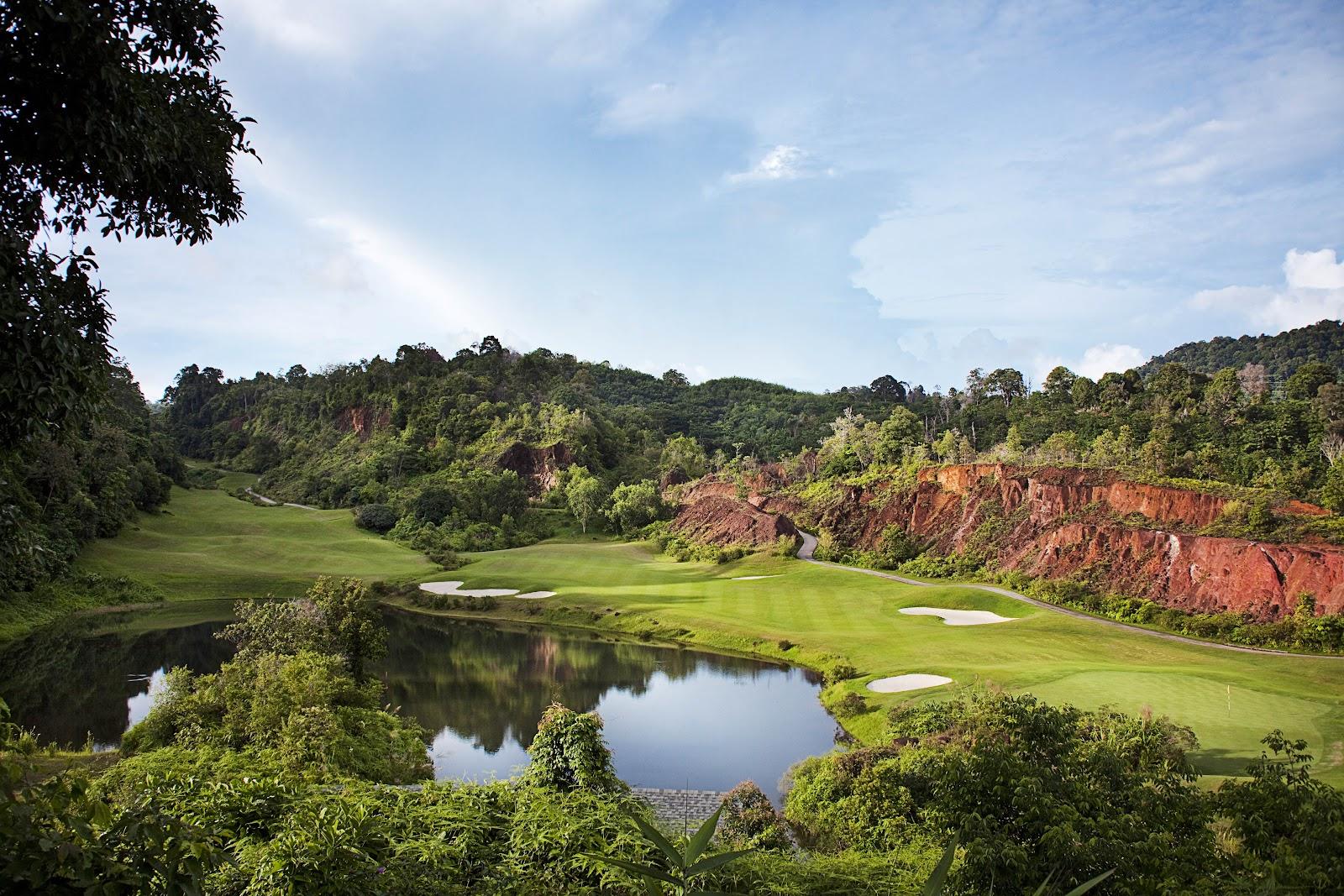Red Mountain Golf Club, dramatic terraced fairway carved through an old tin mine in Phuket, Thailand