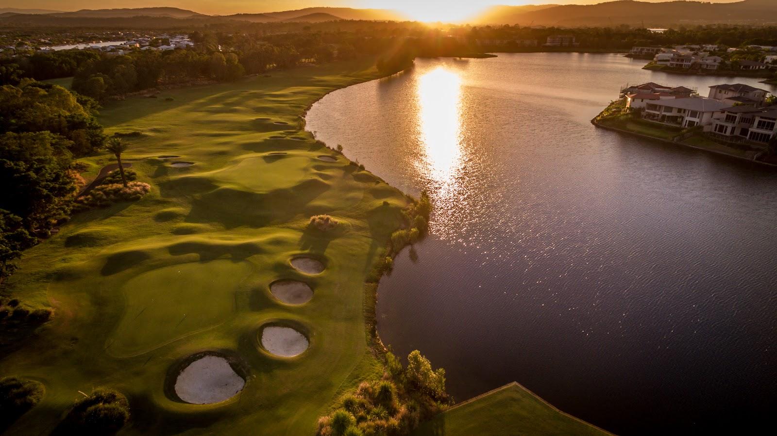 Links Hope Island on the Gold Coast, a links style fairway with pot bunkers and mounding designed by Peter Thomson in Queensland