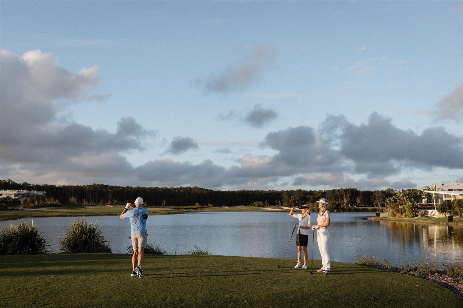 Pelican Waters Golf Club at Caloundra, a Greg Norman designed fairway among lakes and wetlands on the southern Sunshine Coast in Queensland