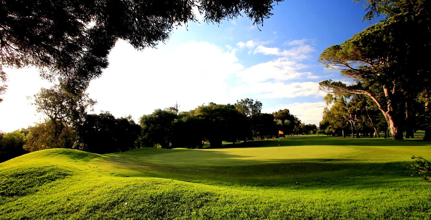 Royal Perth Golf Club, tight tree lined fairway near the Swan River at South Perth, Western Australia, Australia