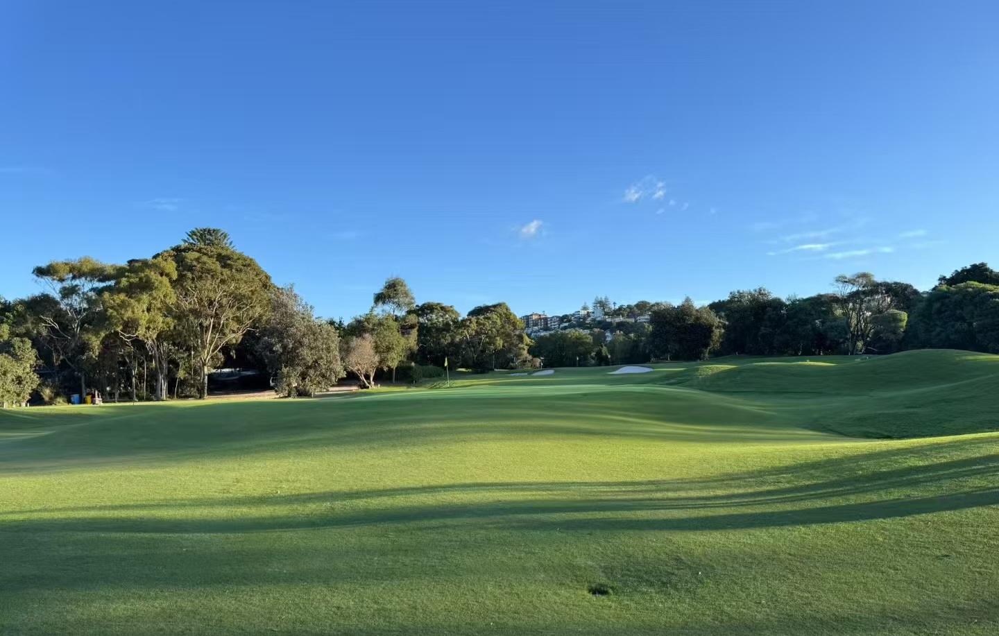 The Royal Sydney Golf Club Championship Course, Rose Bay, with bunkering and fairway near Sydney harbour, Australia
