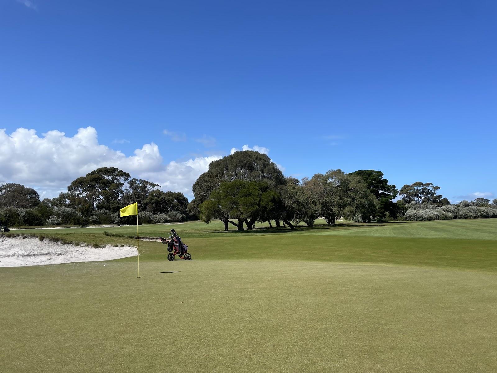 Sandy Golf Links, firm sandbelt fairway and amoeba shaped bunkering at Sandringham near Melbourne, Australia