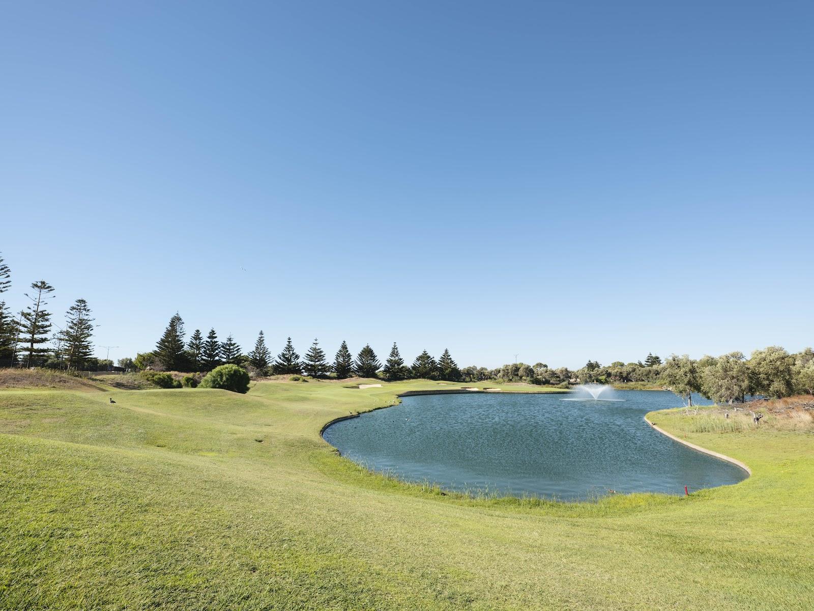 Secret Harbour Golf Links, links fairway and pot bunkers in coastal dunes south of Perth, Western Australia, Australia
