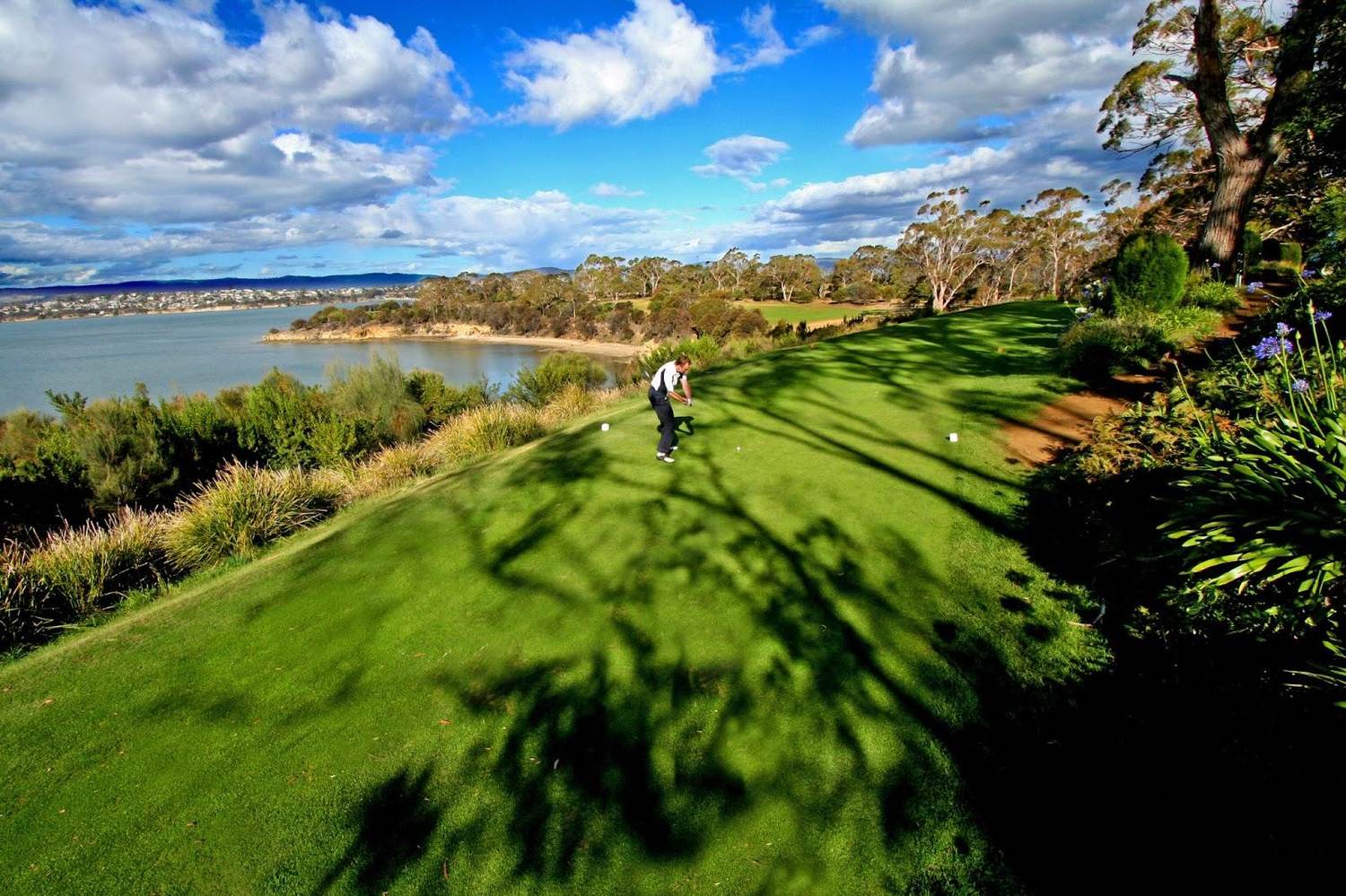 Tasmania Golf Club, fairways on Barilla Bluff wrapped on three sides by water near Hobart, Tasmania, Australia