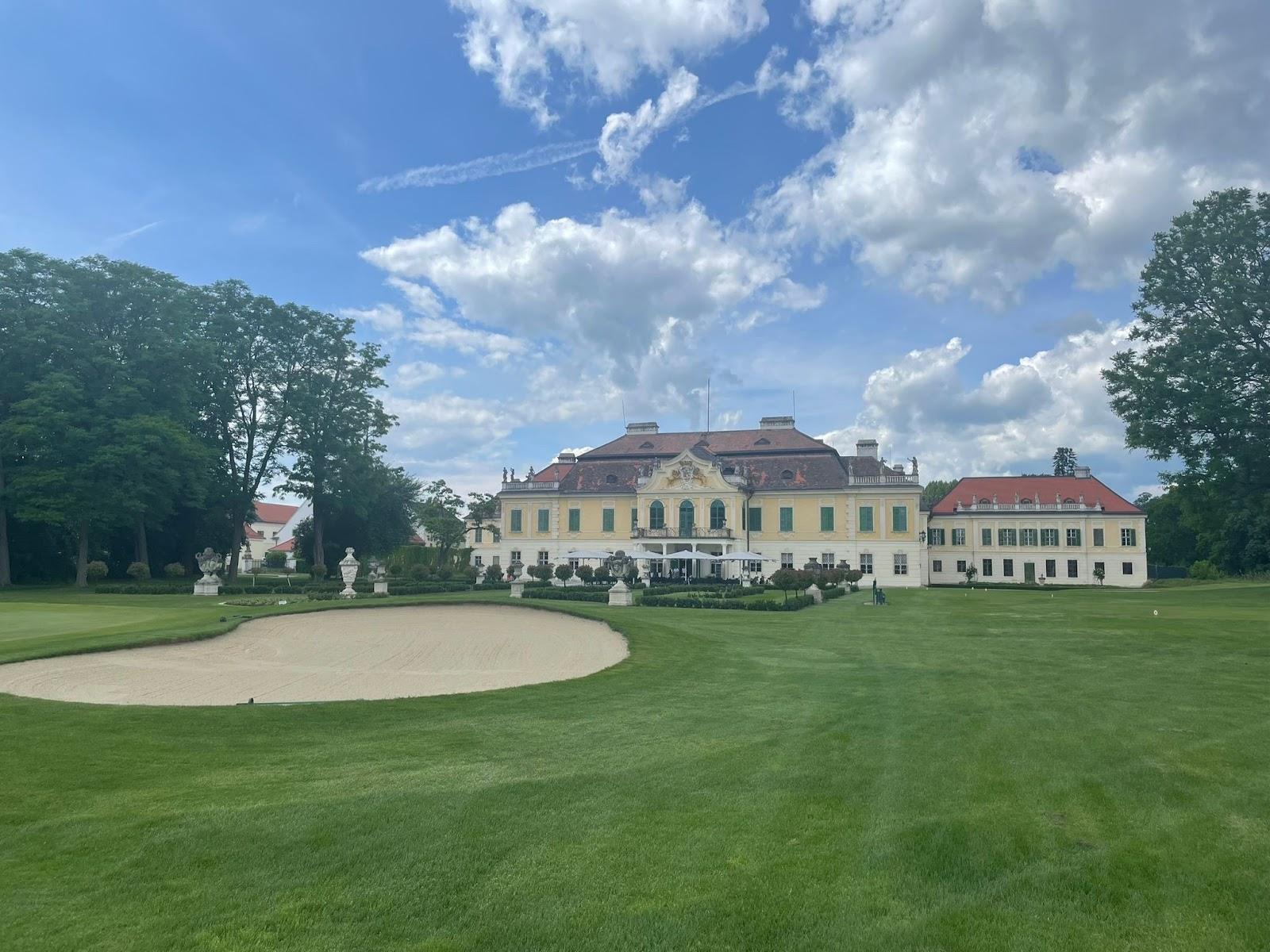 Golfclub Schloss Schönborn, tree lined parkland fairway in the baroque castle park north of Vienna, Austria