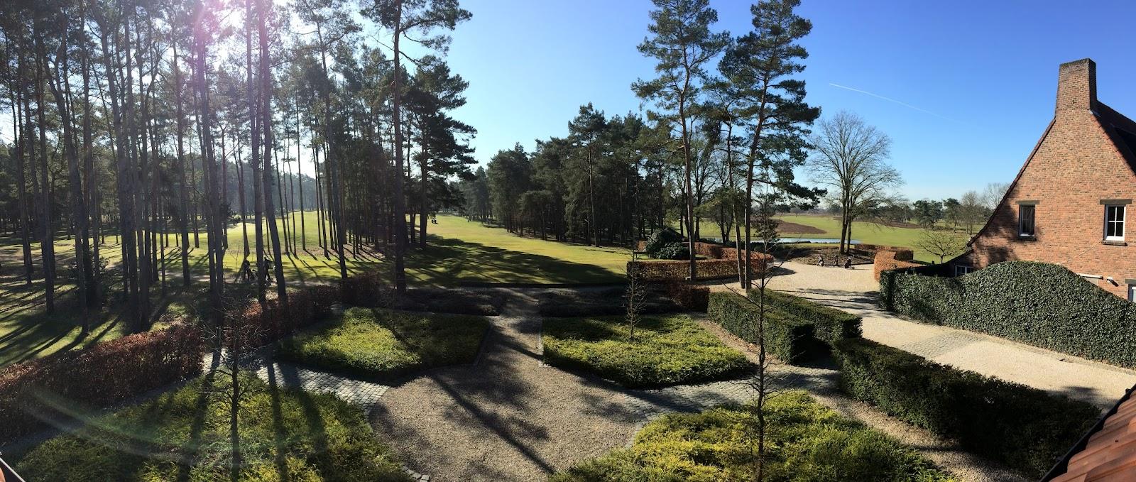 Royal Limburg Golf Club, heathland fairway through pine forest at Houthalen, Belgium