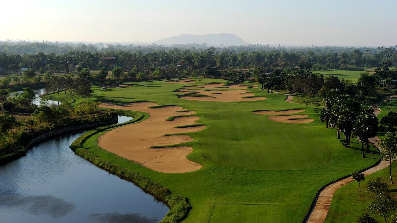 Angkor Golf Resort, paspalum fairway and bunkering near Siem Reap, Cambodia