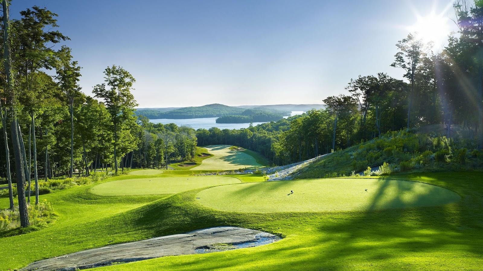 Bigwin Island Golf Club, fairway on a wooded private island on Lake of Bays in Muskoka, Ontario, Canada