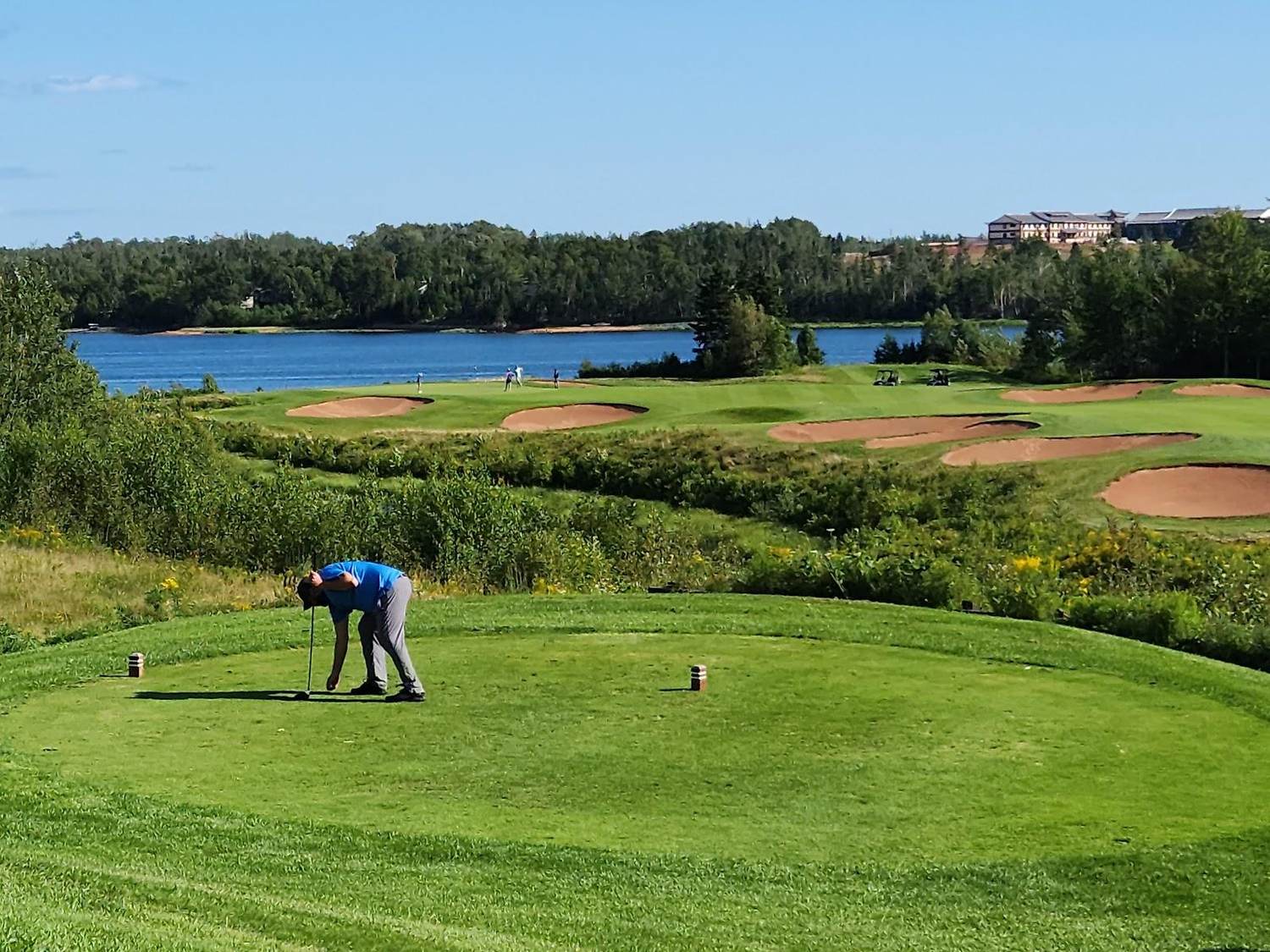 Dundarave Golf Course at the Brudenell provincial resort, a parkland fairway with red sand bunkers, Prince Edward Island, Canada