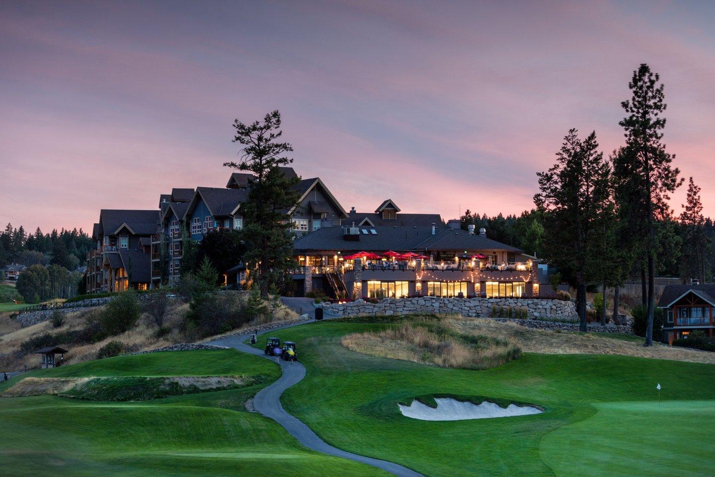 The Ridge Course at Predator Ridge, fairway weaving among granite outcrops and forest above Okanagan Lake, British Columbia