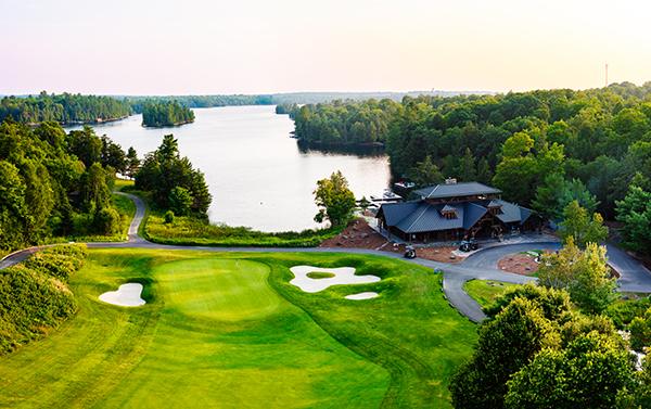 The Ridge at Manitou, granite and woodland golf hole above Lake Manitouwabing in McKellar, Ontario, Canada