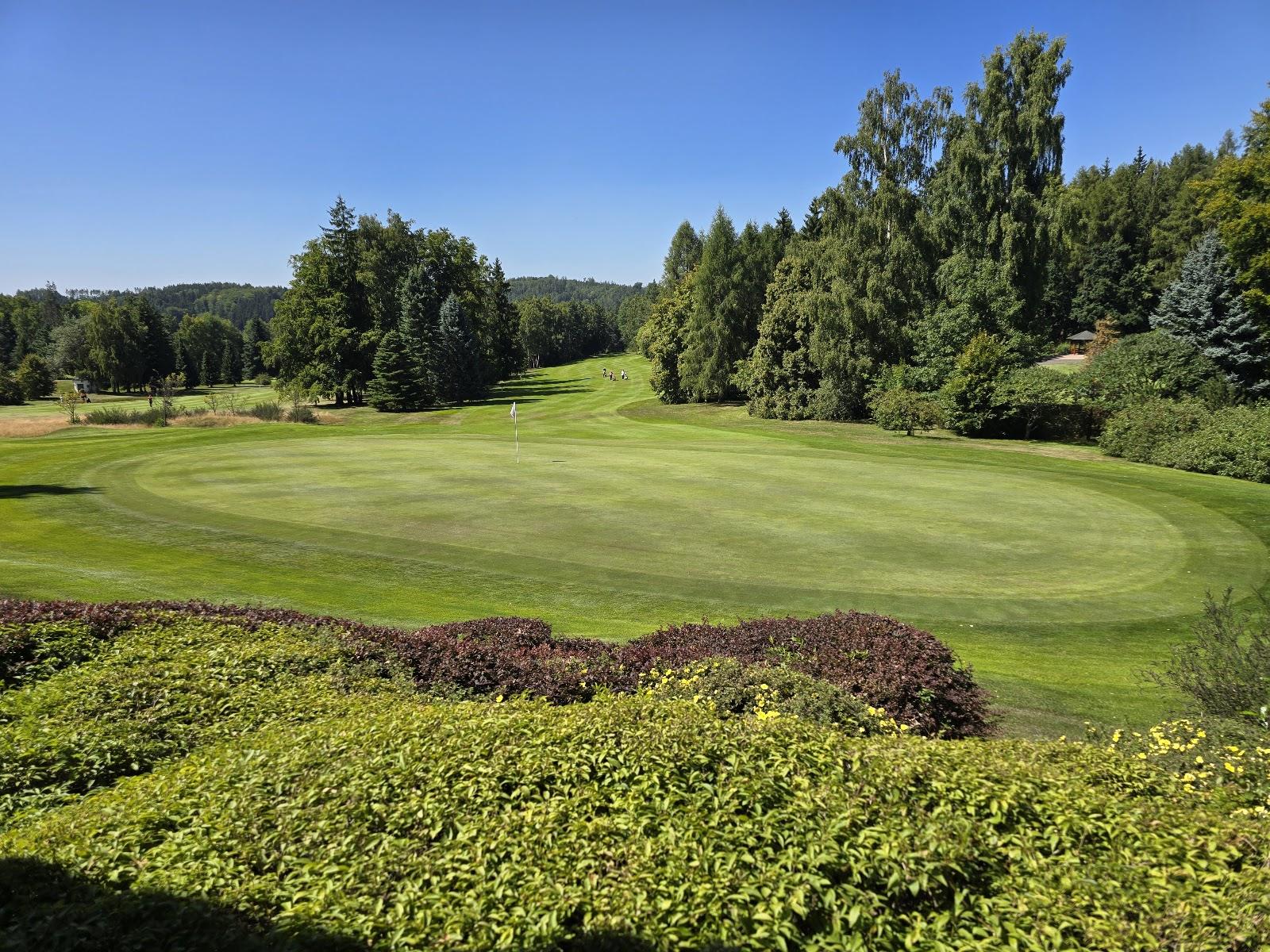 Golf Resort Karlovy Vary, tree lined parkland fairway in the hills above the spa town in West Bohemia, Czech Republic