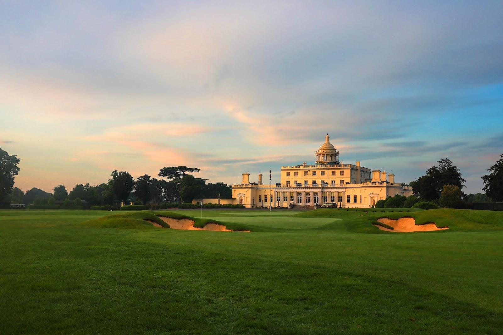 Stoke Park golf course, parkland fairway below the Palladian mansion at Stoke Poges, Buckinghamshire, England