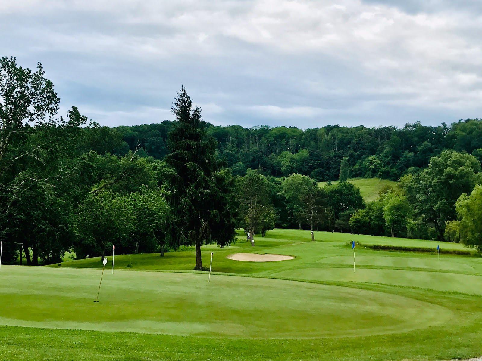 Golf de Chiberta, green and bunkering framed by pine forest near Biarritz