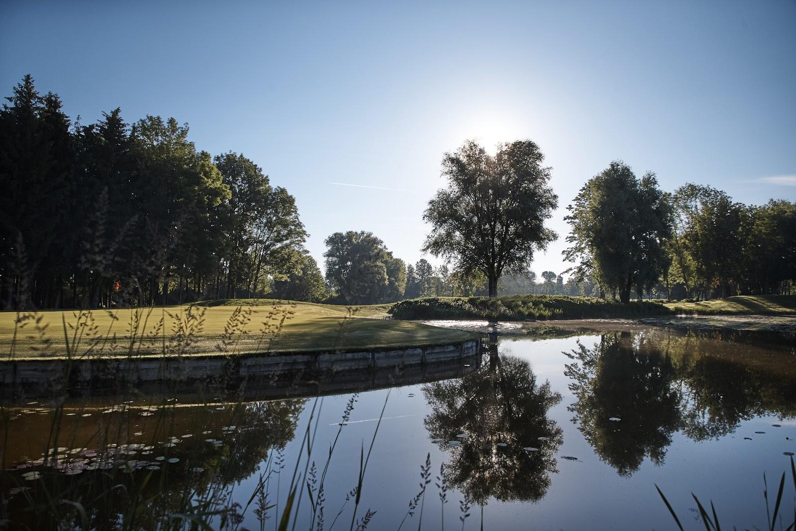 Golfclub Munchen Eichenried, parkland fairways with ponds and bunkering near Munich, Bavaria, Germany