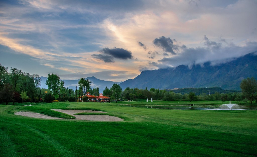 Royal Springs Golf Course, fairways above Dal Lake in the Zabarwan foothills, Srinagar, India
