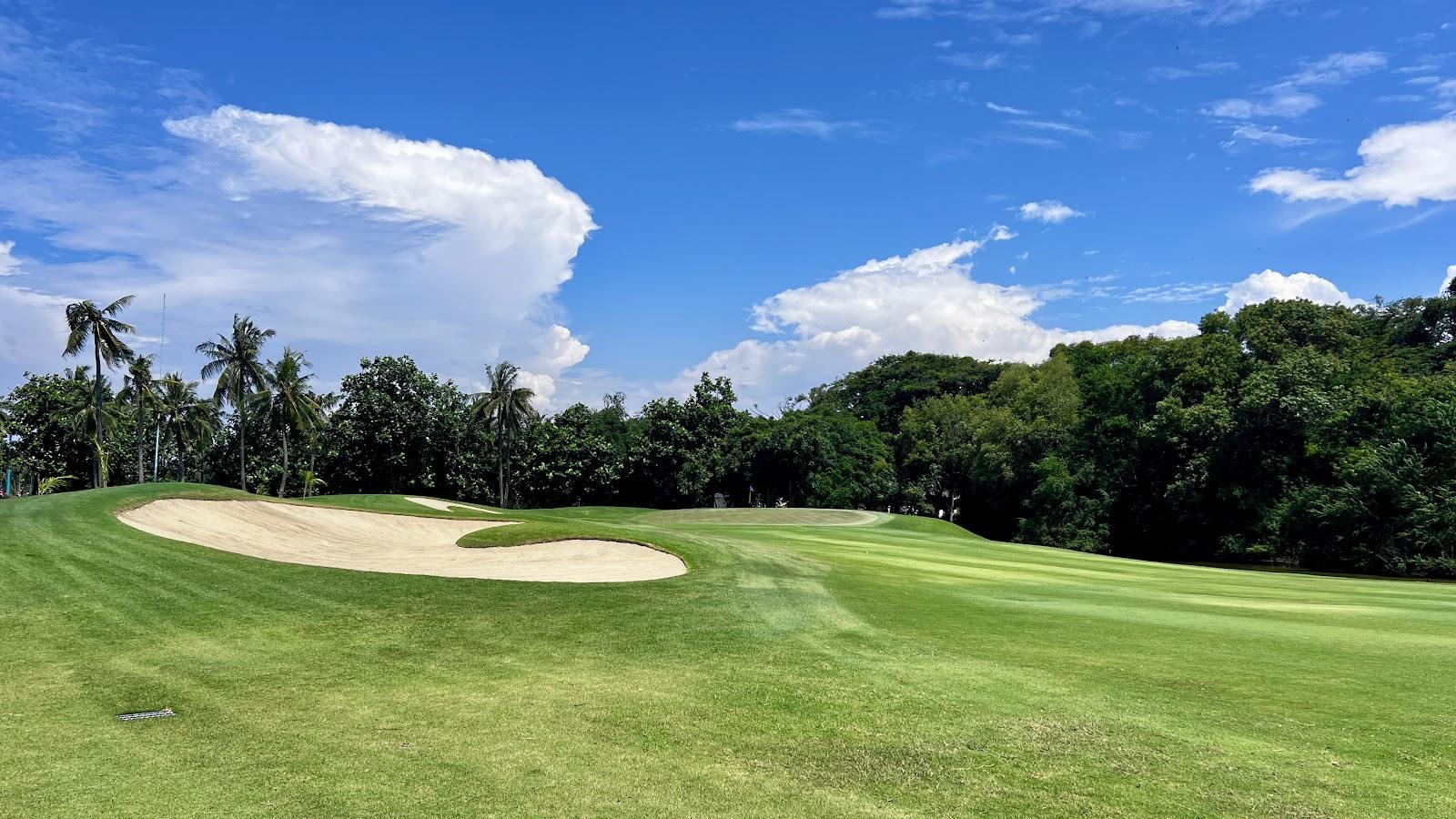 Damai Indah Golf PIK Course, water framed fairway and undulating green in Pantai Indah Kapuk, North Jakarta