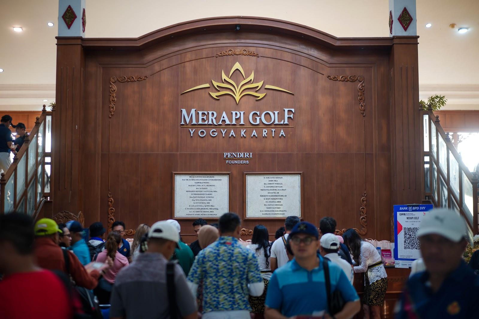 Merapi Golf, fairway with the cone of Mount Merapi volcano beyond, near Yogyakarta, Indonesia