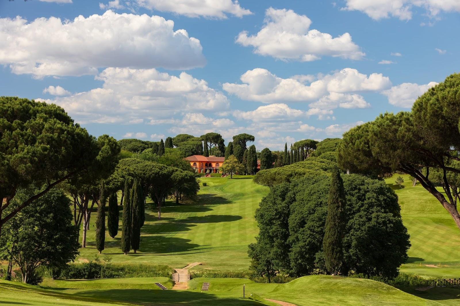 Circolo del Golf Roma Acquasanta, parkland fairway with Roman aqueduct ruins on the Appian Way in Rome, Italy