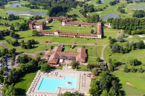 Castello di Tolcinasco, parkland fairway near the castle south of Milan, Italy