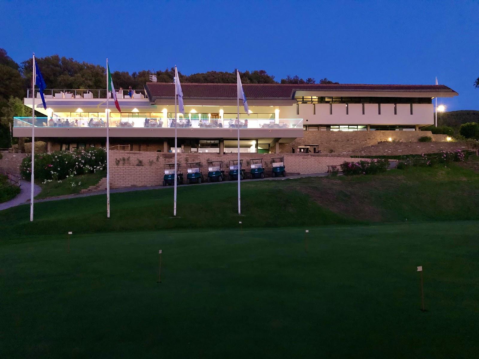 Golf Club Punta Ala, fairway through umbrella pines above the Tyrrhenian Sea in the Maremma of Tuscany, Italy