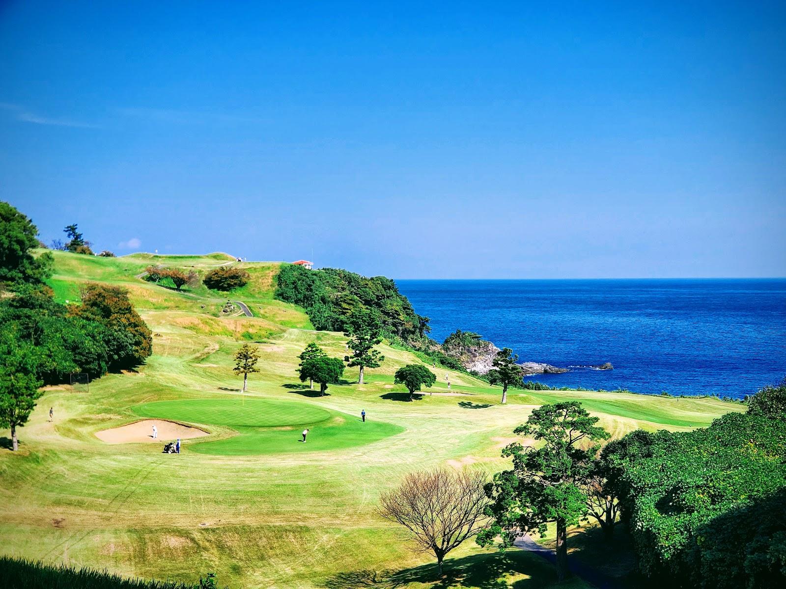 Kawana Hotel Oshima Course, coastal fairway above Sagami Bay on the Izu Peninsula, Japan