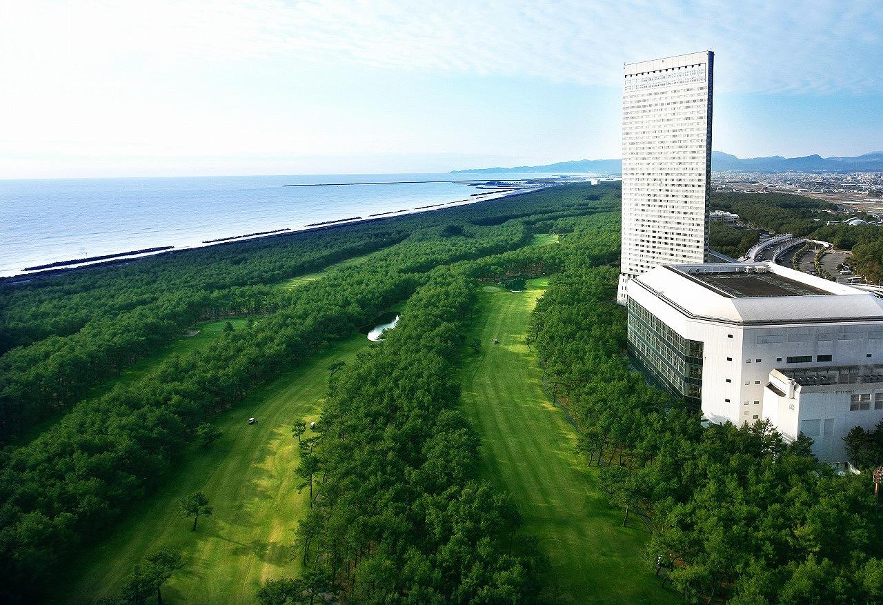 Tom Watson Golf Course at Phoenix Seagaia, fairway lined with black pine near Miyazaki on the Kyushu coast, Japan