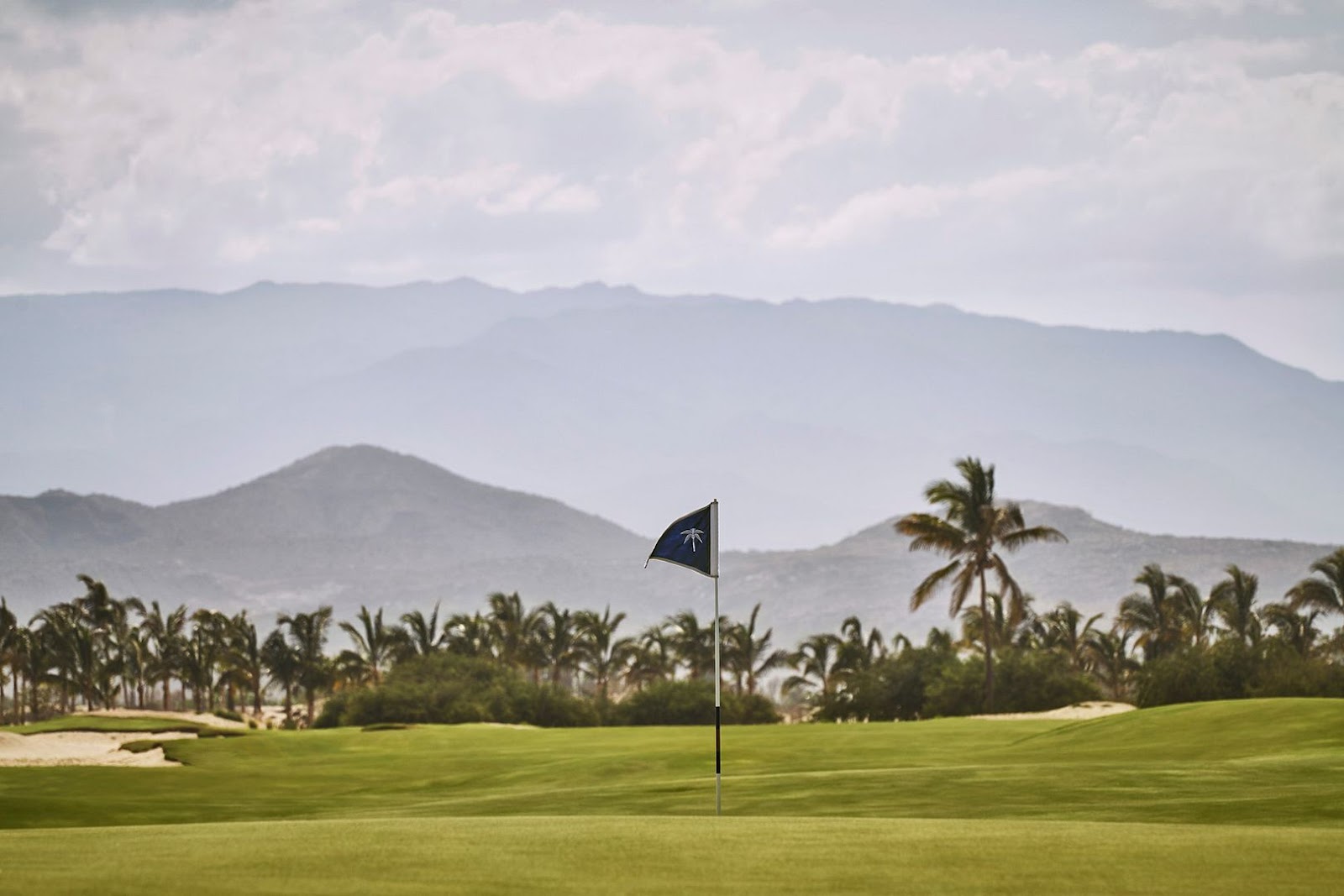 Costa Palmas Golf Club fairways running through coastal desert toward the Sea of Cortez on the East Cape of Los Cabos, Mexico
