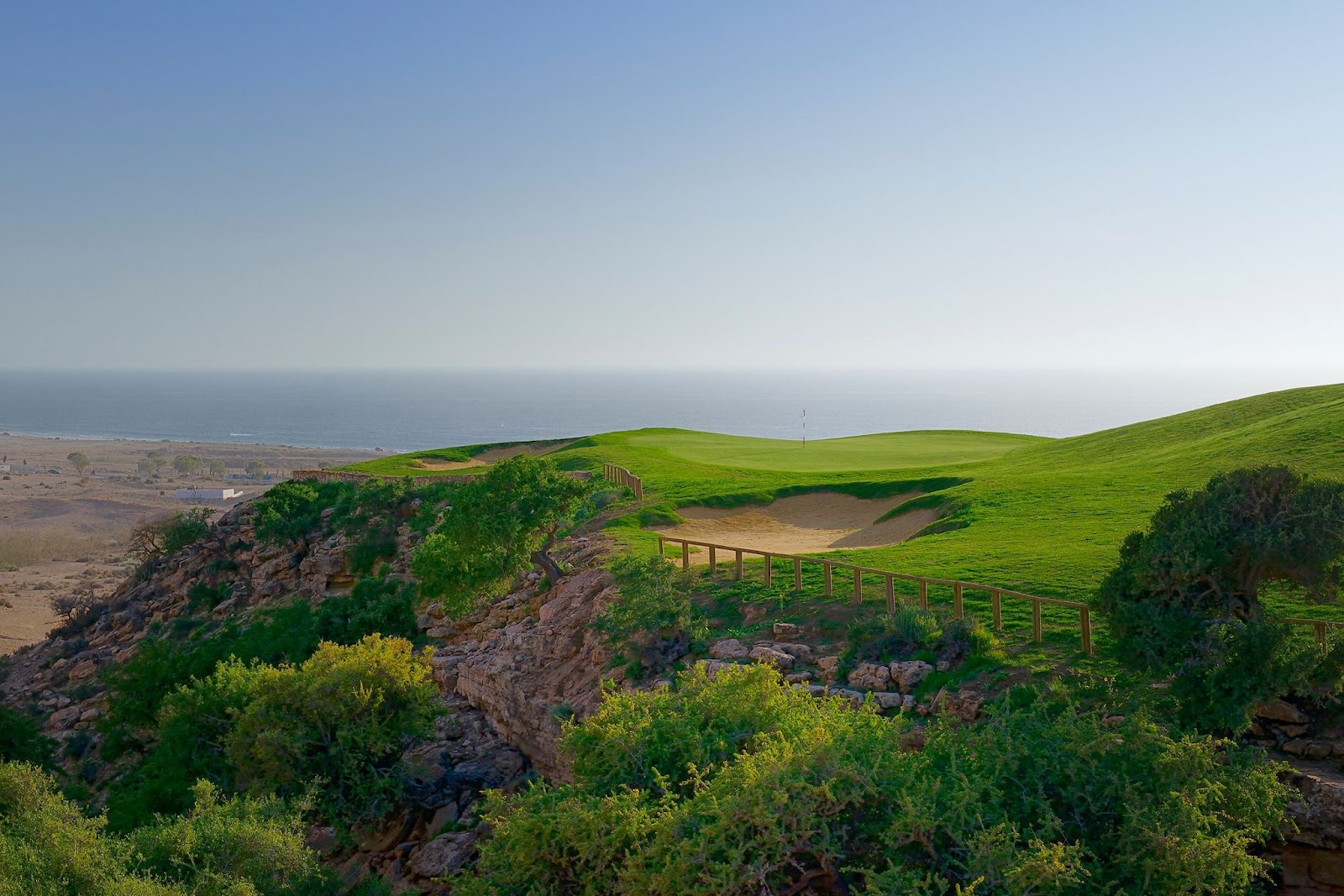 Tazegzout Golf clifftop fairways above the Atlantic among argan trees at Taghazout Bay, Morocco