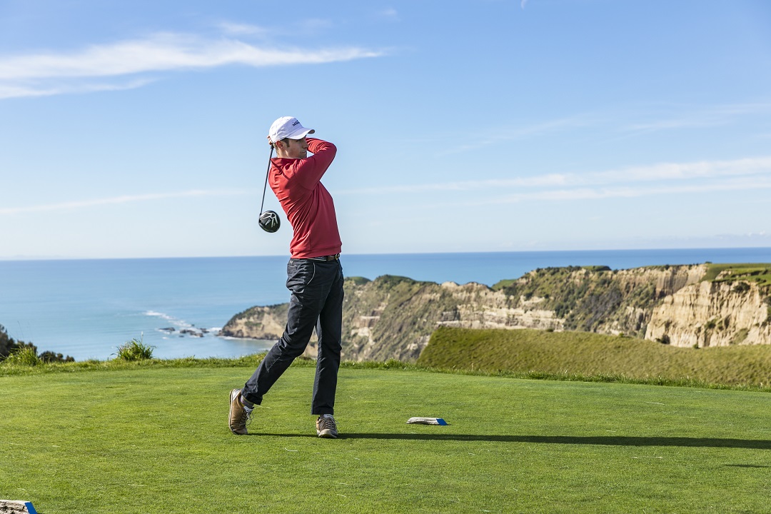 Cape Kidnappers Golf Course, fairways running out along finger ridges high above the Pacific cliffs at Te Awanga, Hawke's Bay, New Zealand