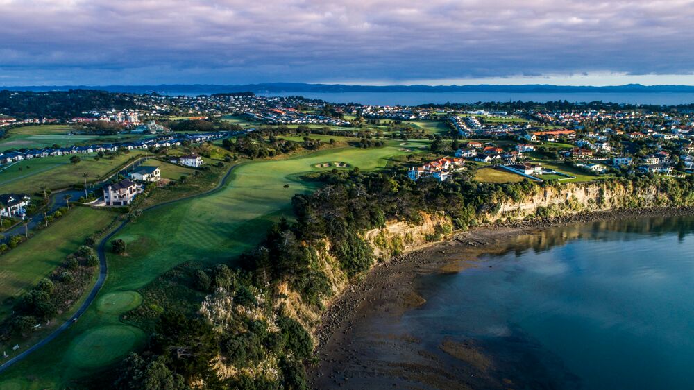 Gulf Harbour Country Club, peninsula fairway above the Hauraki Gulf north of Auckland, New Zealand
