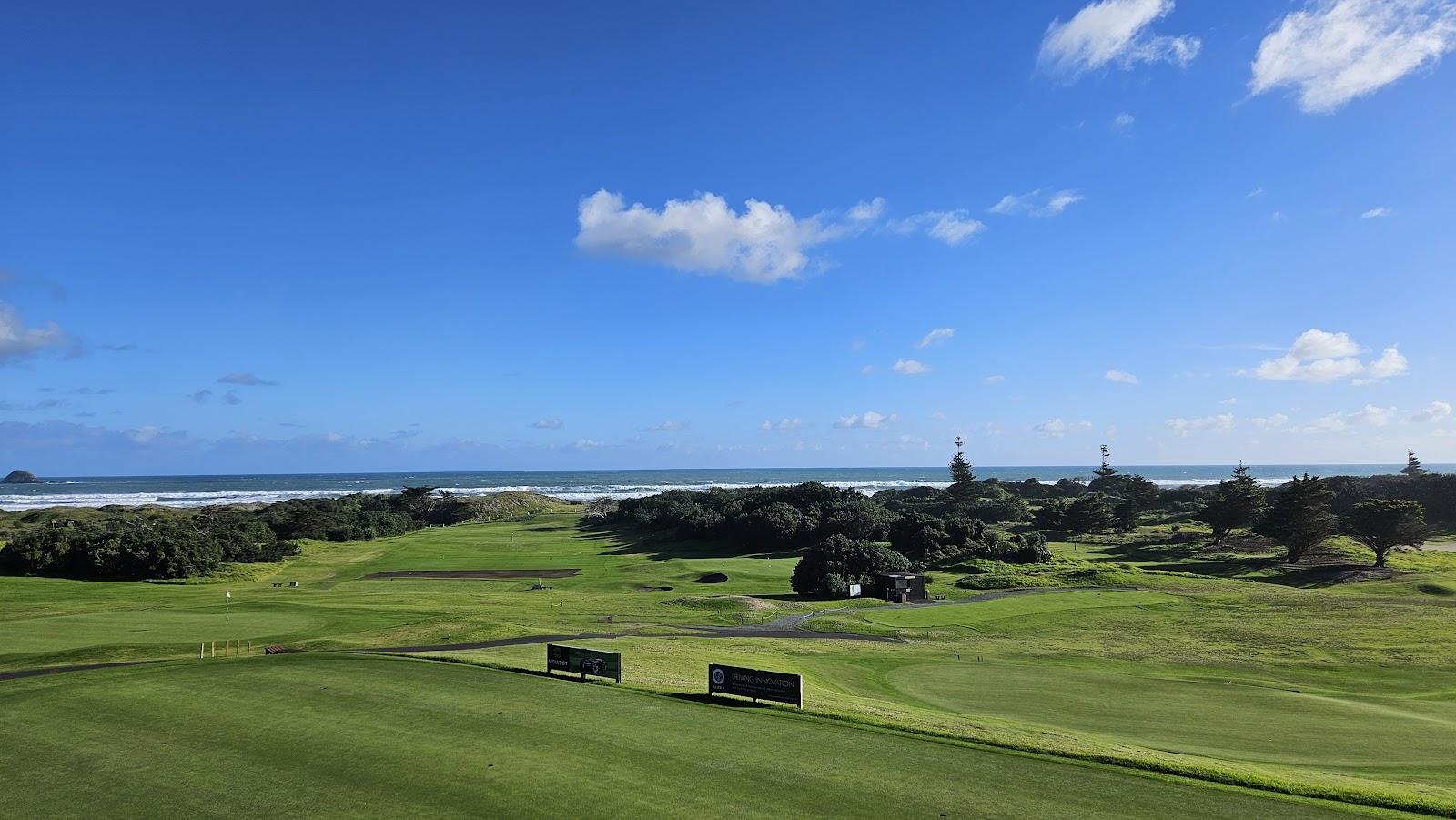 Muriwai Golf Club, black sand links fairways and dunes beside the rugged west coast of Auckland, New Zealand