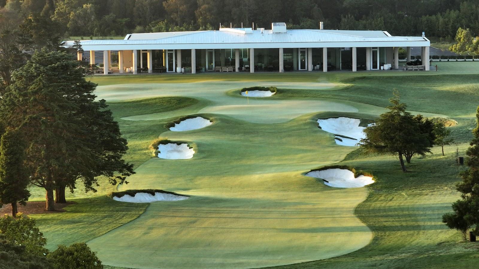Royal Auckland and Grange Golf Club, parkland fairway and green on the Middlemore land south of Auckland, New Zealand