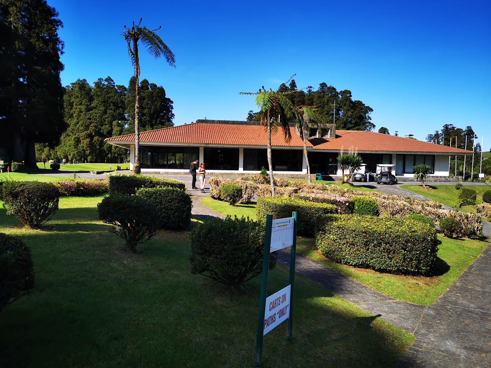 Furnas Golf Course, Sao Miguel in the Azores, a fairway among hydrangeas and mountains above the Furnas valley