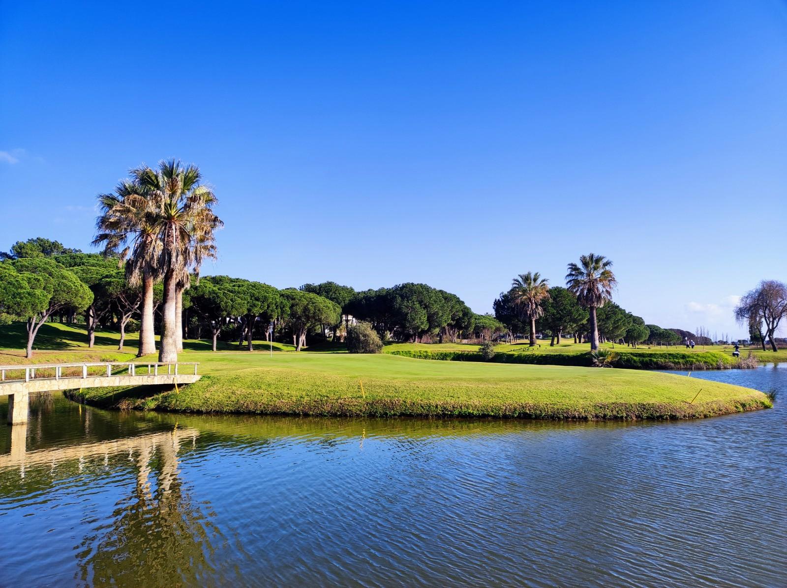 Pinheiros Altos golf course, umbrella pines and lakes at Quinta do Lago in the Algarve, Portugal