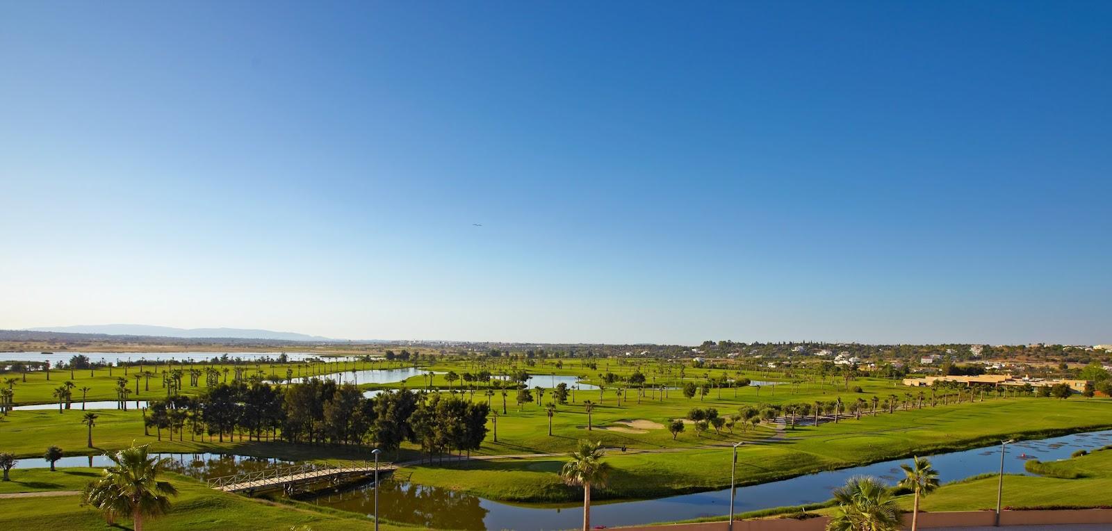 Salgados Golf, links style fairways and lakes beside the Salgados Lagoon near Albufeira, Algarve