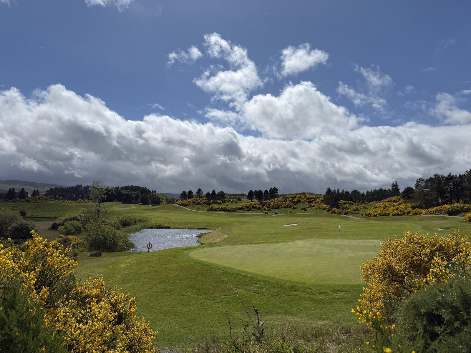 Gleneagles King's Course, moorland fairway framed by heather and the Perthshire hills