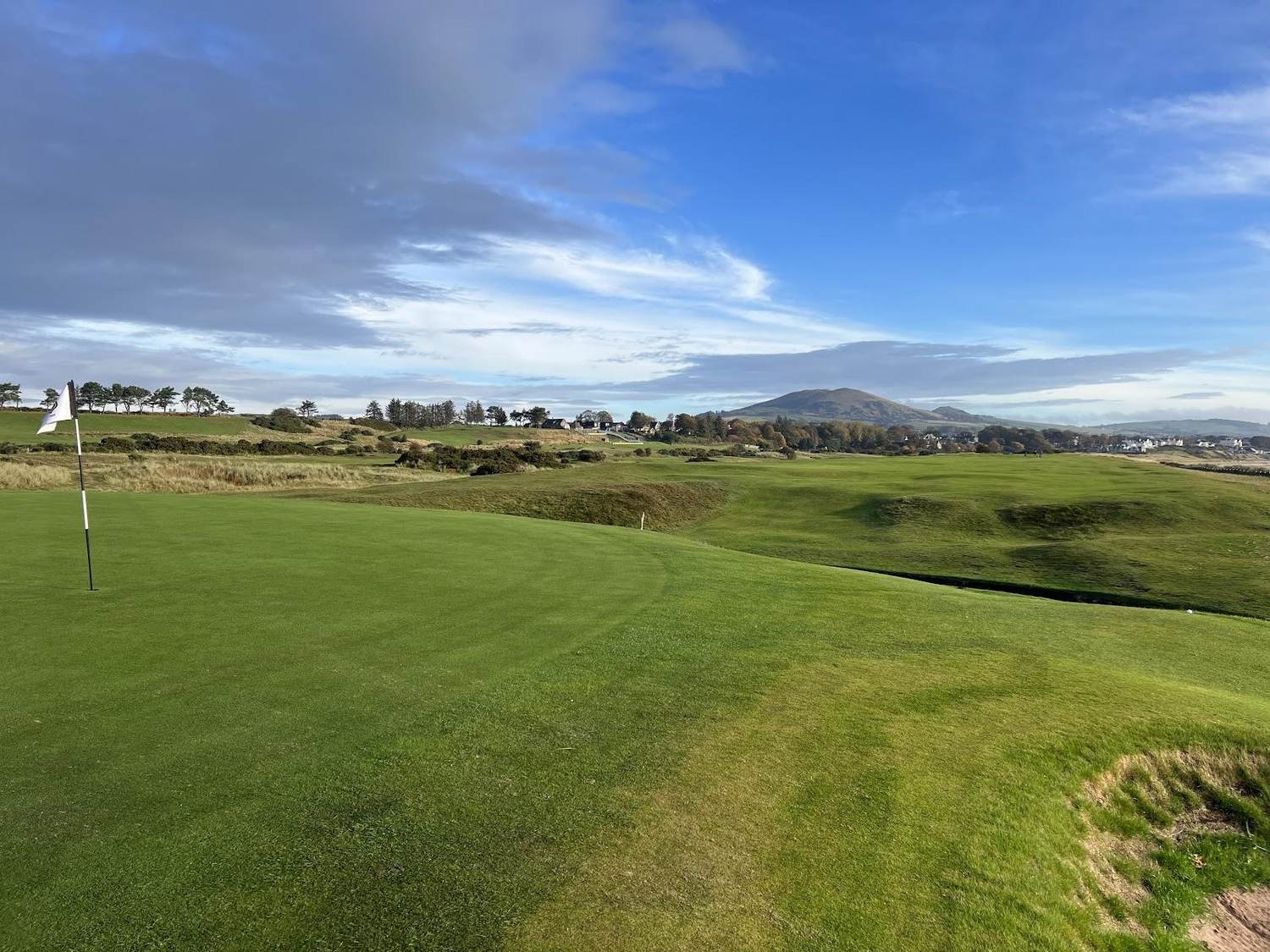 Lundin Golf Club, links fairways running toward the Firth of Forth in Fife, Scotland