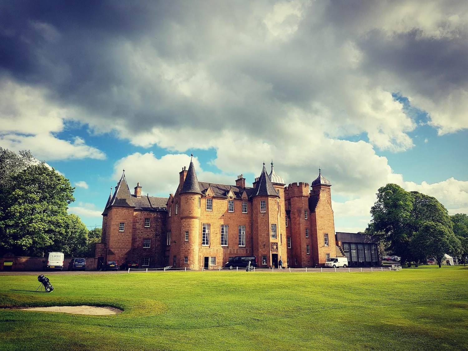 Royal Musselburgh Golf Club, parkland fairways below Prestongrange House in East Lothian, Scotland