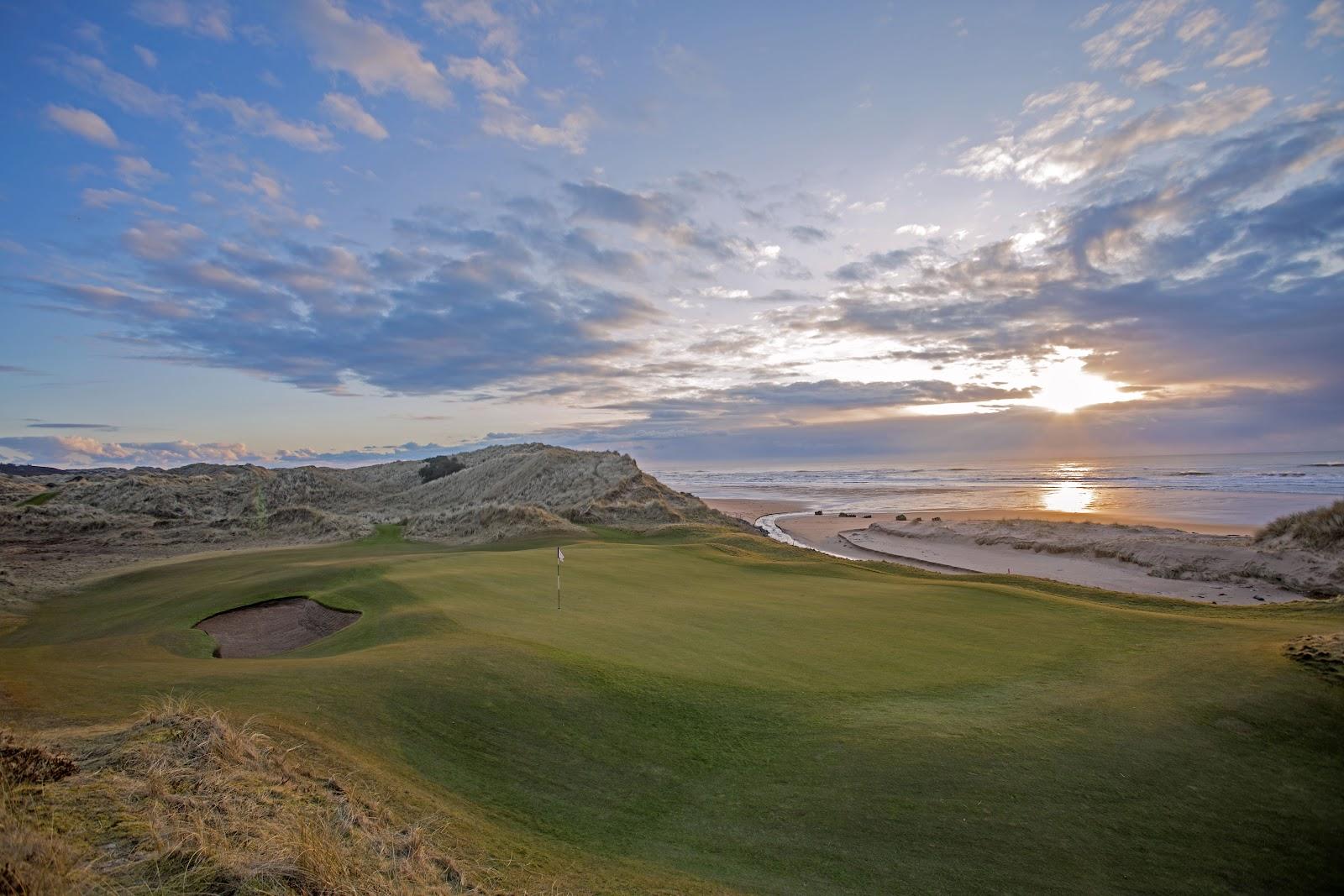 Trump International Golf Links, Scotland, fairway running through the Great Dunes toward the North Sea near Aberdeen