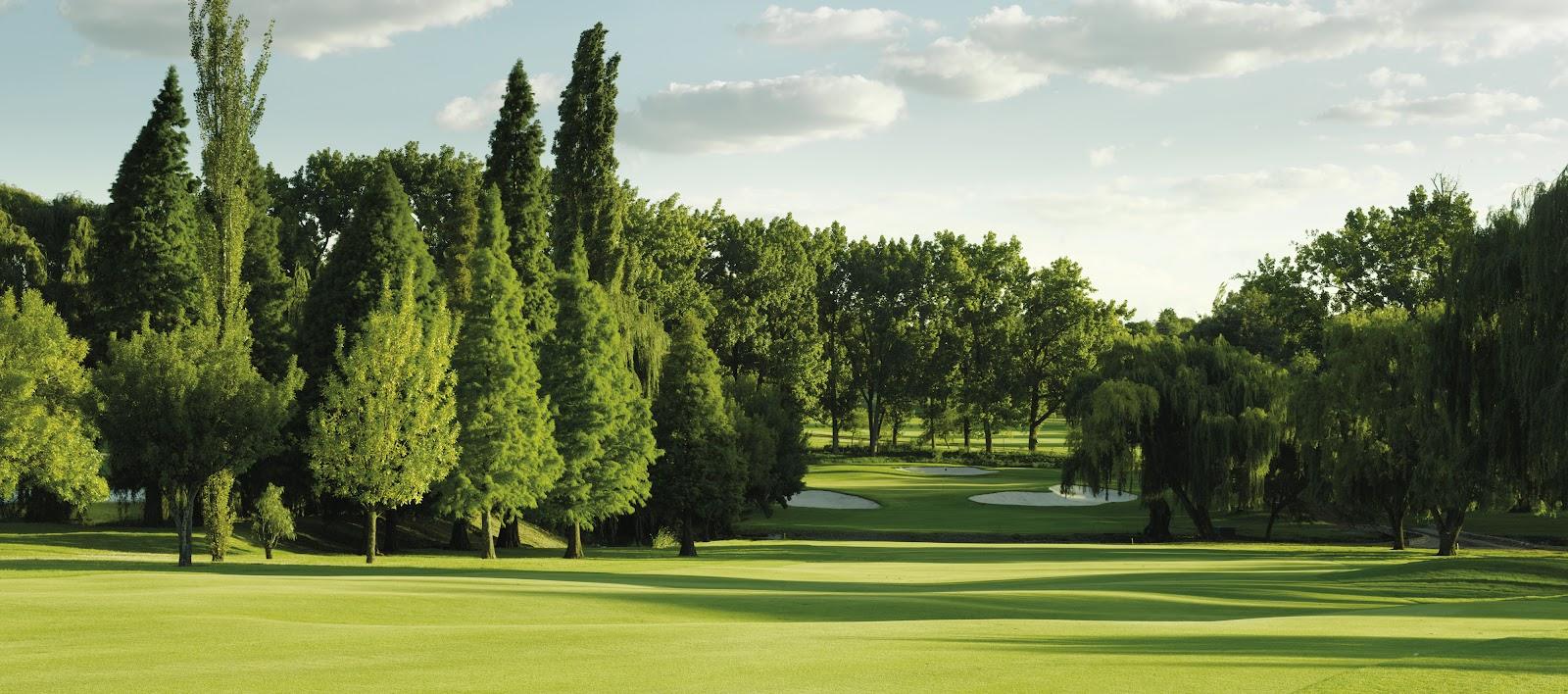 Glendower Golf Club, tree lined parkland fairway with water hazards in Edenvale, Johannesburg, South Africa