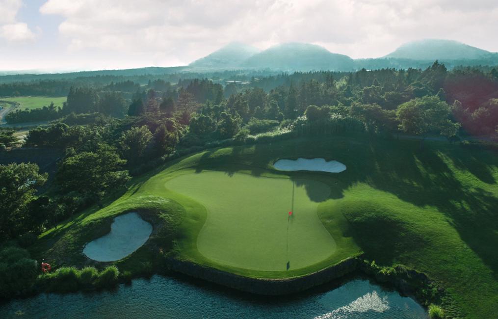 Pinx Golf Club, highland fairway on the southern slopes below Mount Halla, Jeju Island, South Korea