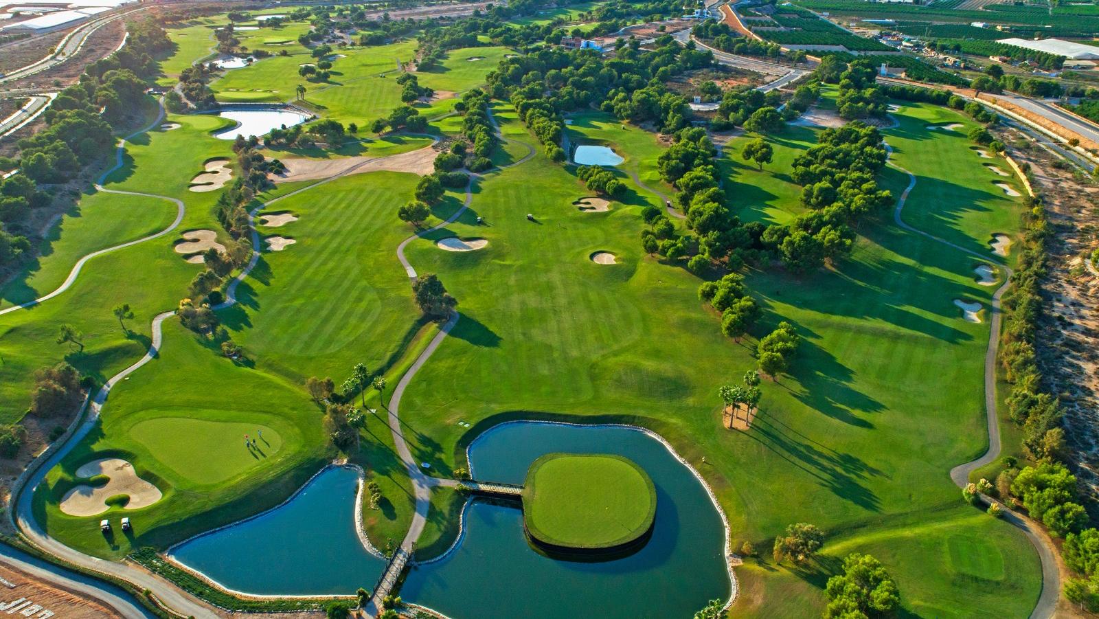 Lo Romero Golf, water guarded fairways and the island green finish at Pilar de la Horadada, Costa Blanca