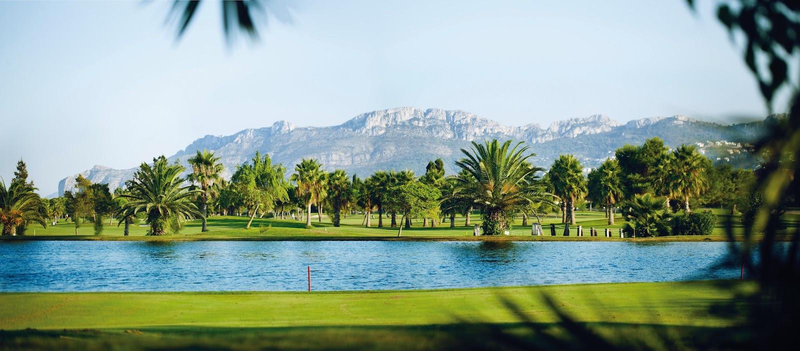 Oliva Nova Golf, flat links style fairway with water hazards near the beach at Oliva, Valencia, Spain