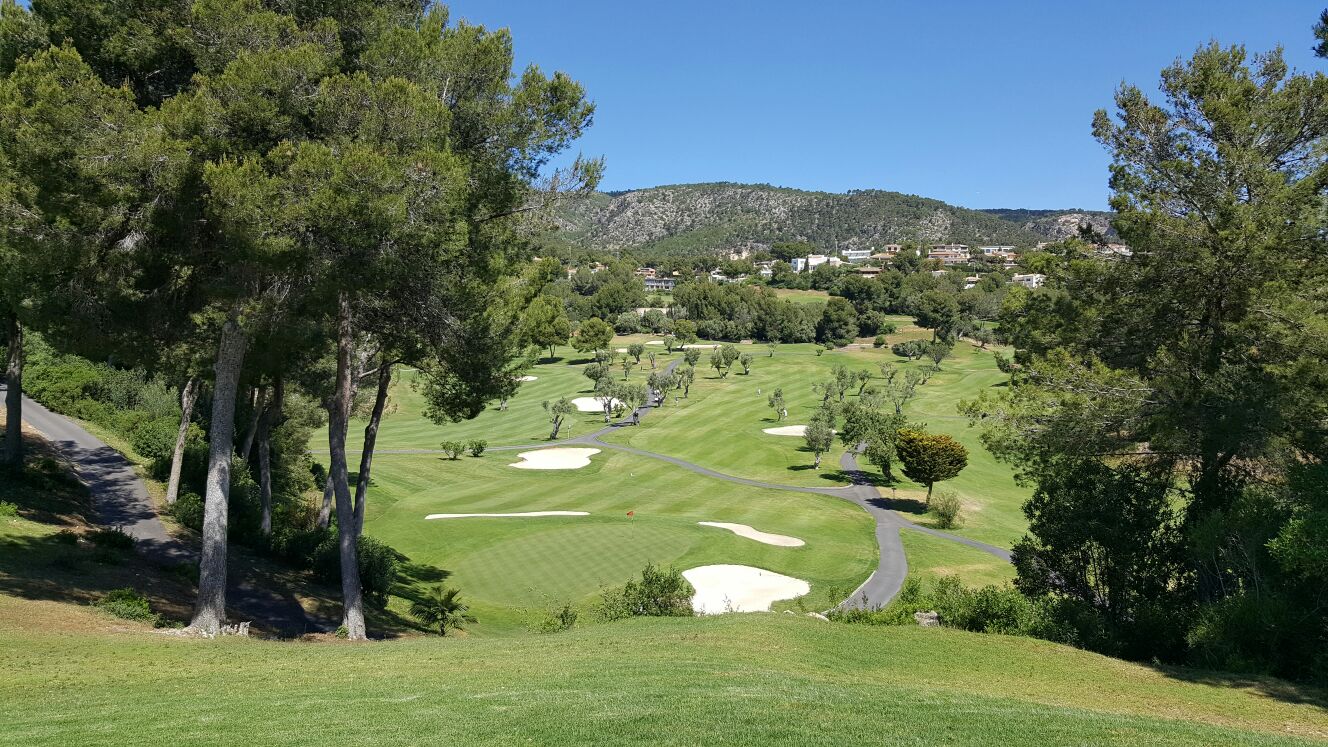 Real Golf de Bendinat, wooded fairway with elevation changes near Palma, Mallorca, Spain