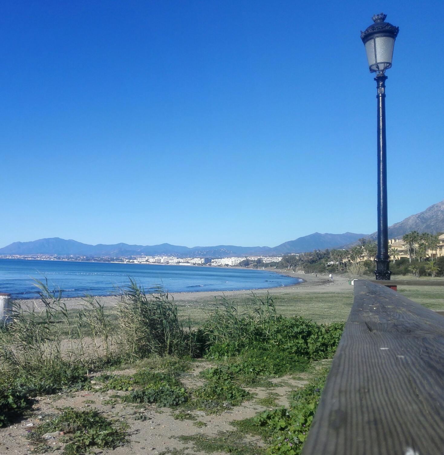 Rio Real golf course, fairway following the river valley toward the Mediterranean in Marbella, Spain