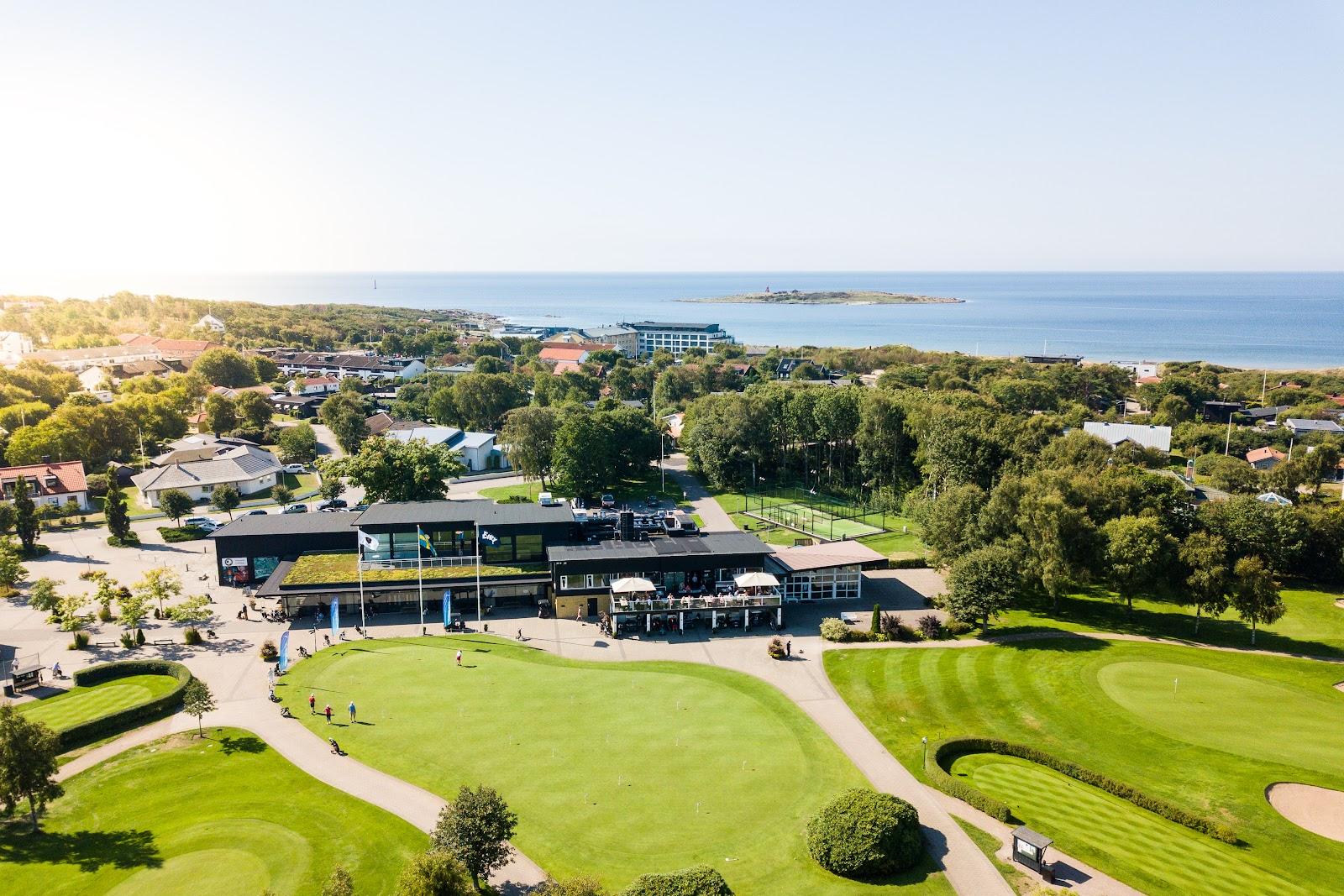 Halmstad Golf Club South course, fairway through pine and birch forest near Tylosand, Sweden