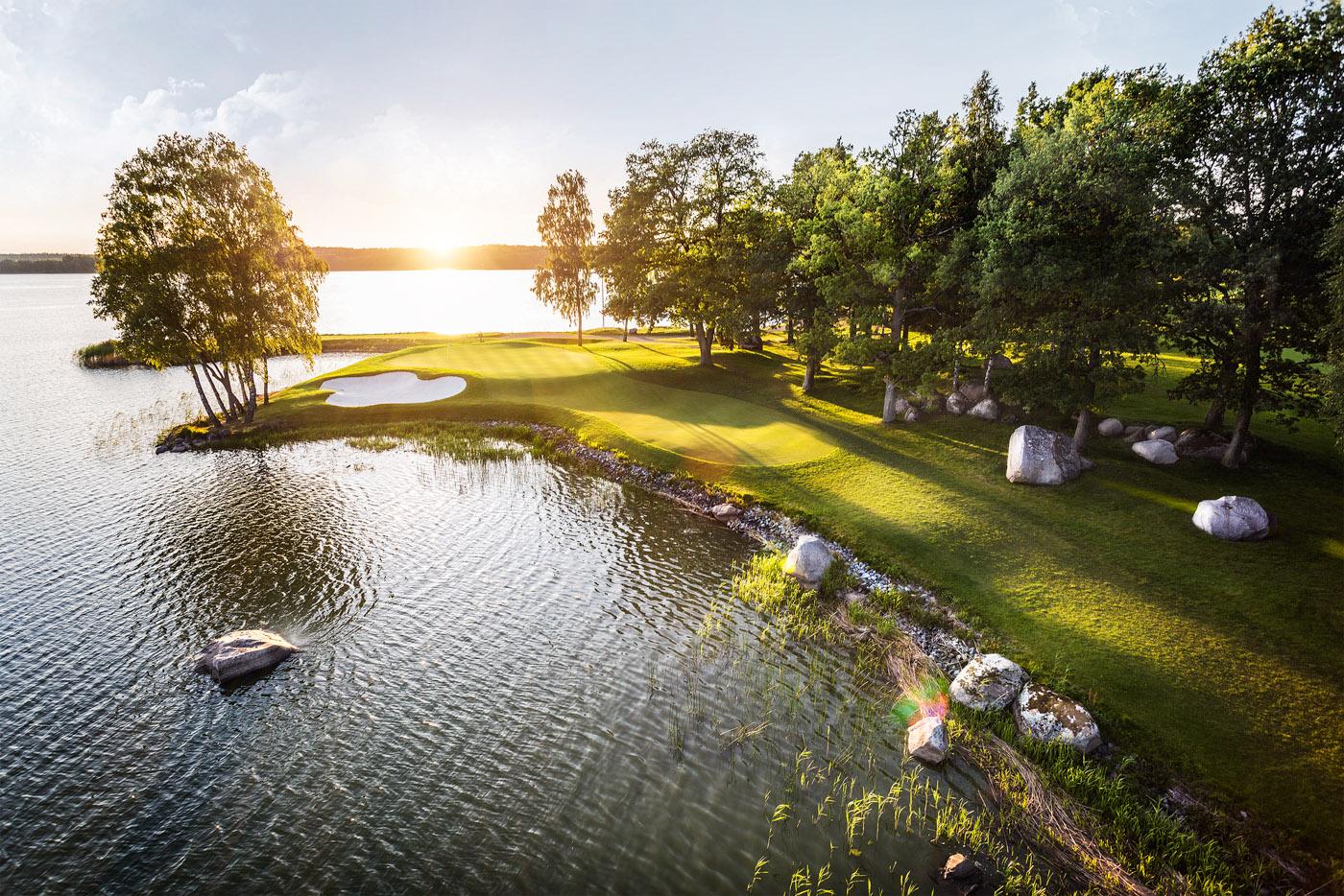 Ullna Golf Club, lakeside fairway and water beside Lake Ullna north of Stockholm, Sweden
